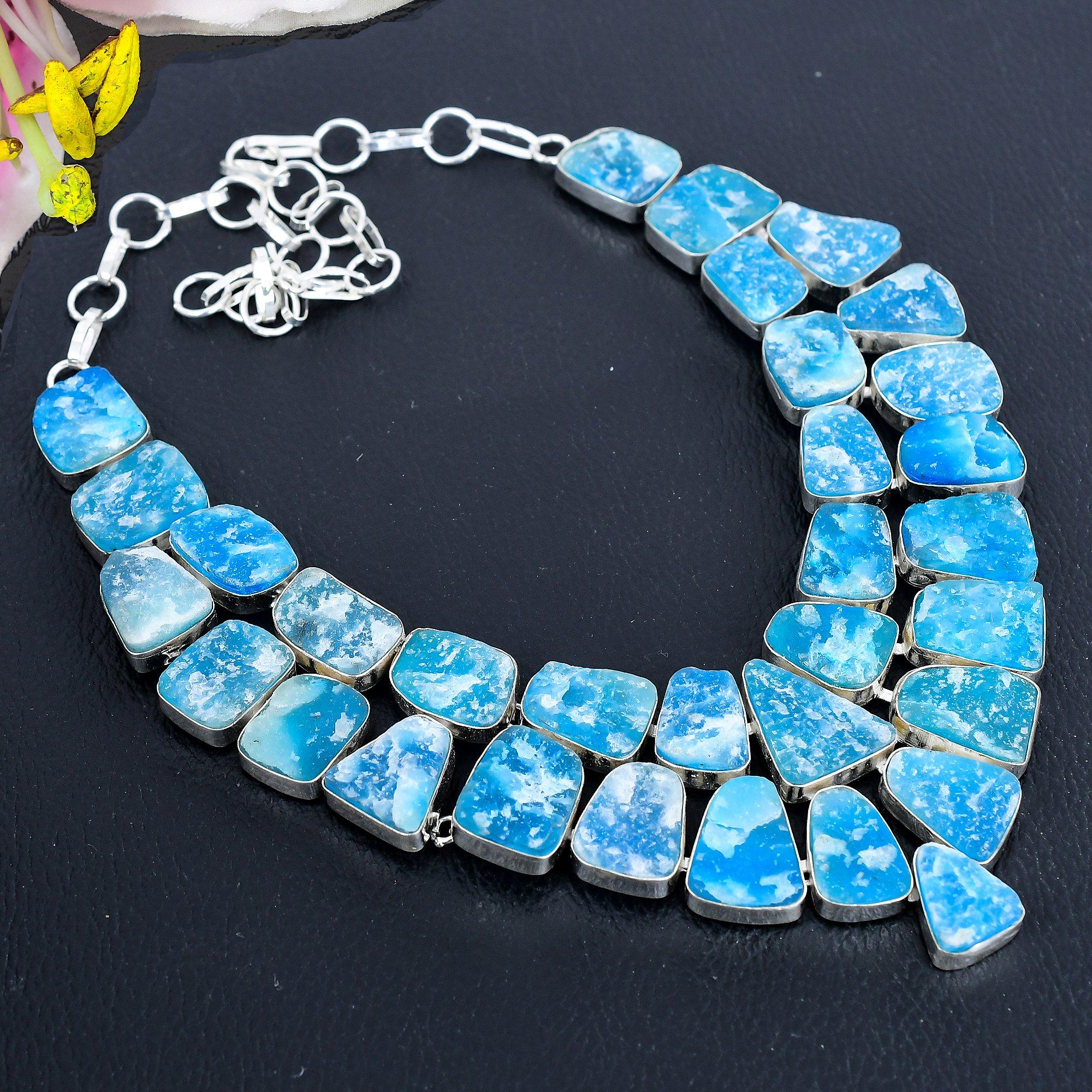 

Blue Hememorphite Druzy Gemstone 925 Sterling Silver Jewelry Necklace 18 KG-1832