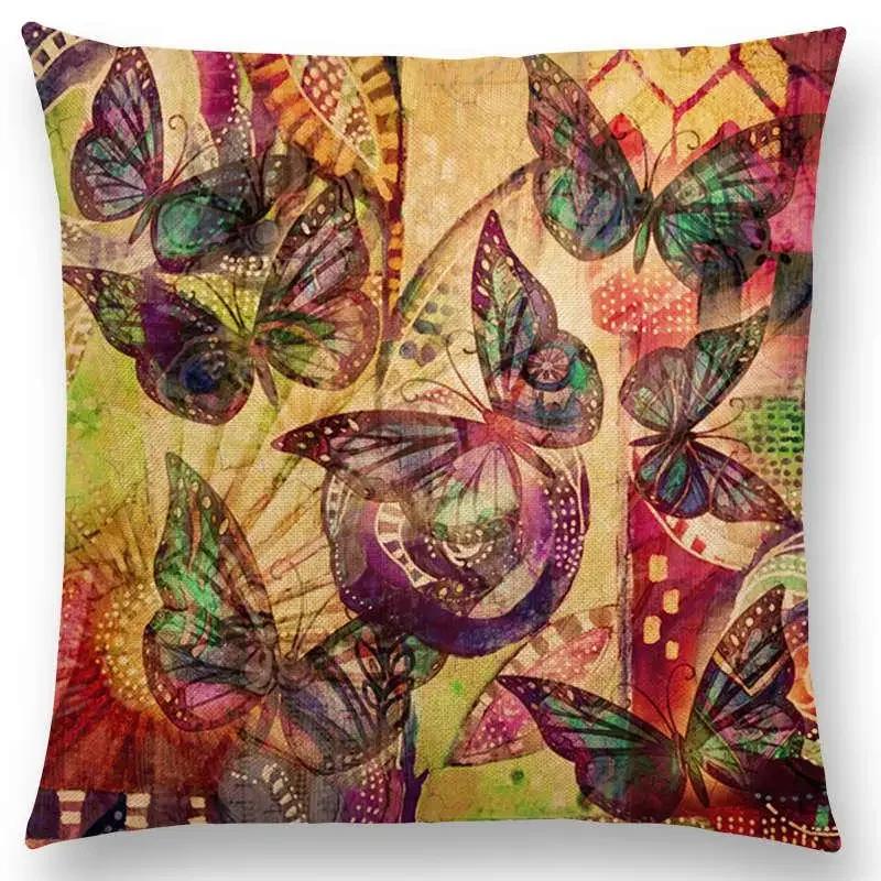 Butterfly Dream Love Flowers Sofa Throw Pillow Case Soul Heart Tulip Golden Circles Floral Stained Glass Colorful Cushion Cover