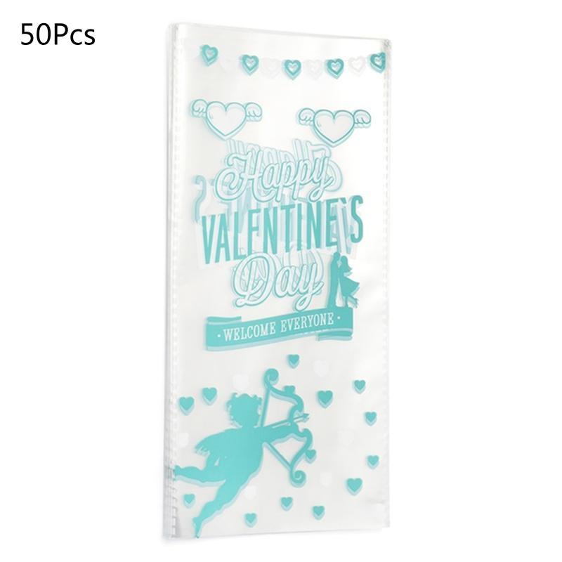 Valentines Day Treat Bag Candy Goodie Party Supplies Pink Heart Plastic Wrap Chocolate Biscuit Cookie Cellophane Package