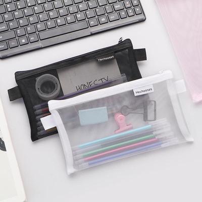 1PC Mesh Transparent Cute Portable Pen Pencil Pouch Bag School Office Supply Simple Stationery Case Storage Bag