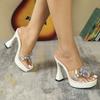 Women's Sexy Car Model Fashionable Transparent Nightclub Thick Heel Crystal Square Head Non-slip Rhinestone 12CM Tow LFD-1987-61