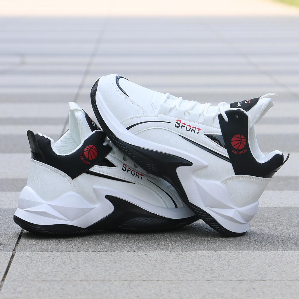 Męskie buty sportowe typu high top z wodoodporną skórzaną powierzchnią, buty do koszykówki, modne buty na deskorolkę z wysoką przyczepnością