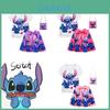 Fantasia de Lilo e Stitch para Meninas Camiseta com Saia Plissada de Algodão Roupa de Cosplay
