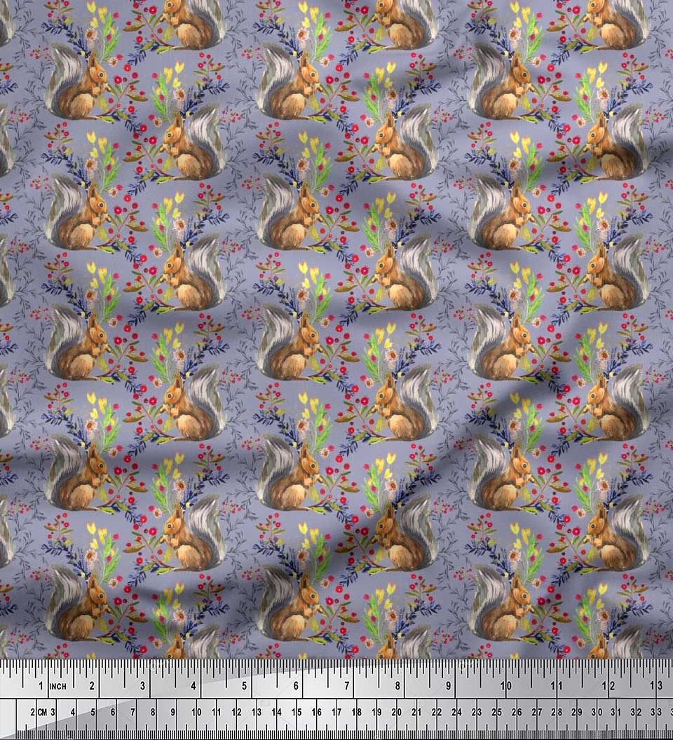 

Японская креп-атласная ткань Soimoi с листьями, цветочным и белковым животным принтом, ткань на метр, 42 дюйма 42 Inch Wide - Poly Crepe серый