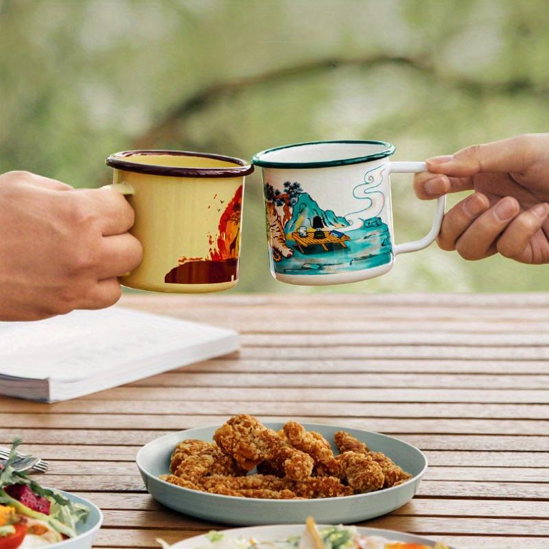 Outdoor Camping Cookware Enamel Cups, Vintage Creative Mugs, Rolled Enamel Cups, Thickened Enamel Water Cups, Picnic Accesorios