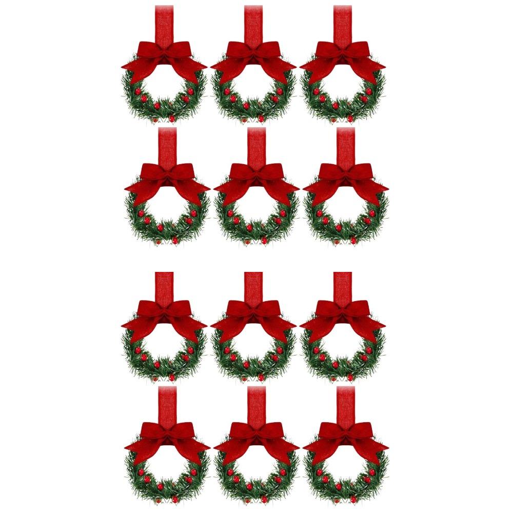 6/12 Stück Weihnachts-Mini-Kränze Bandbögen Rote Früchte Fensterdekorationen Küchenschrank-Kränze Weihnachtsfeier Hausdekoration