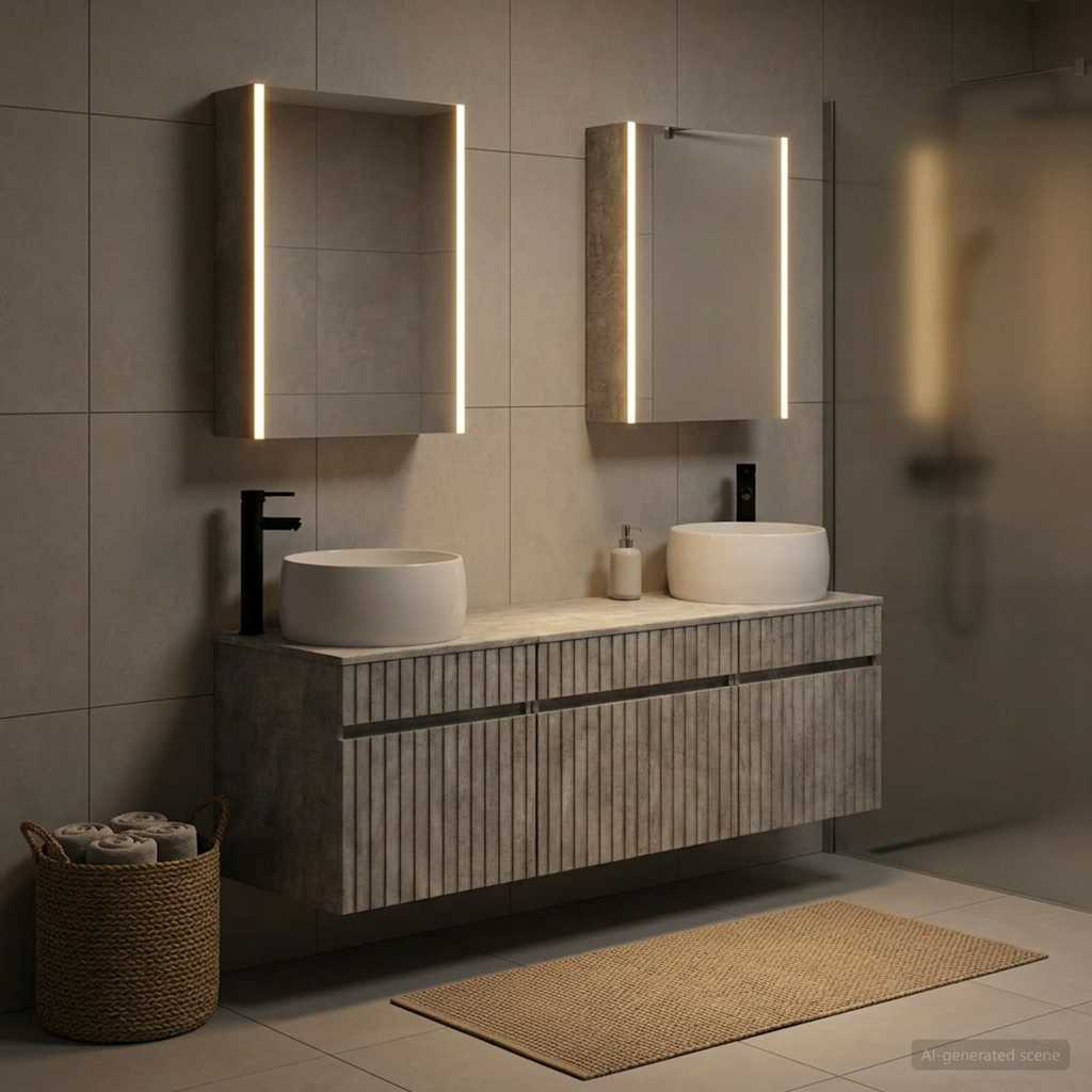 Bathroom Cabinet Set 5 Pcs Concrete Grey 53 X 15.5 X 70 Cm