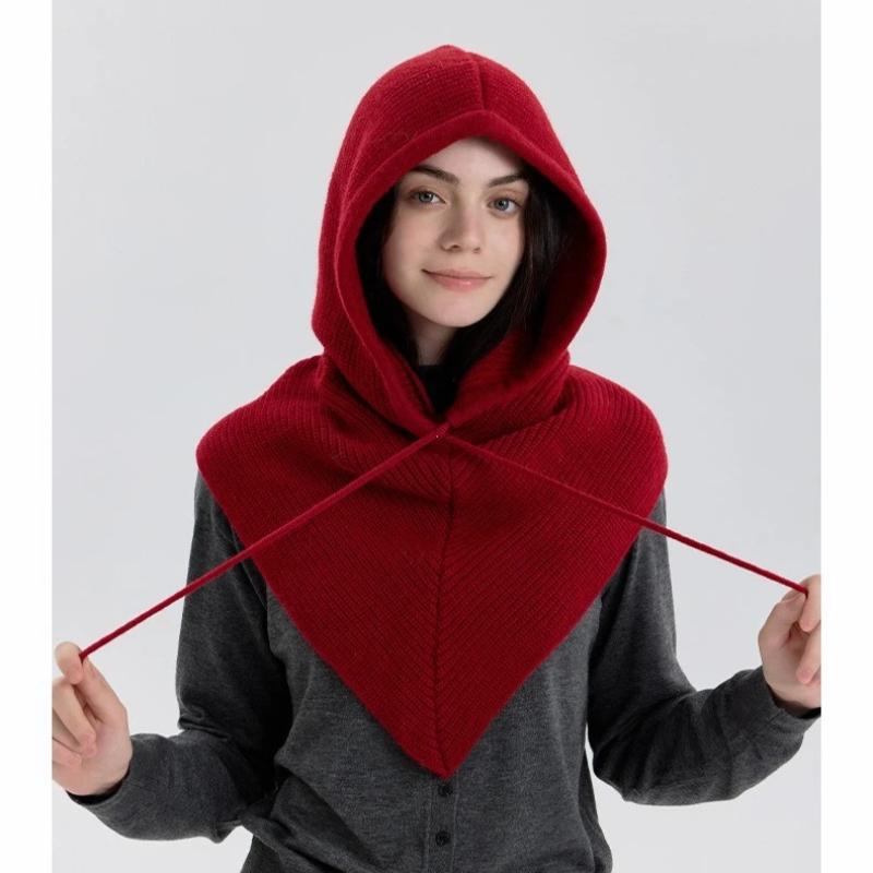 C1002 High quality Winter Balaclava Hat Scarf Women Knitted Hooded Caps Outdoor Warm One-Piece Neck Collar Beanies Hats Girls