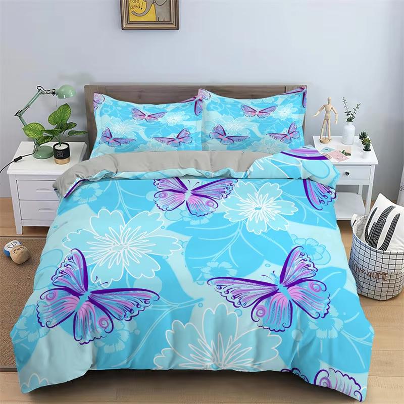 Tropical Leaves Duvet Cover Bohemia Butterfly Bedding Set Microfiber Palm Leaf Floral Comforter Cover King Full For Boys Girls
