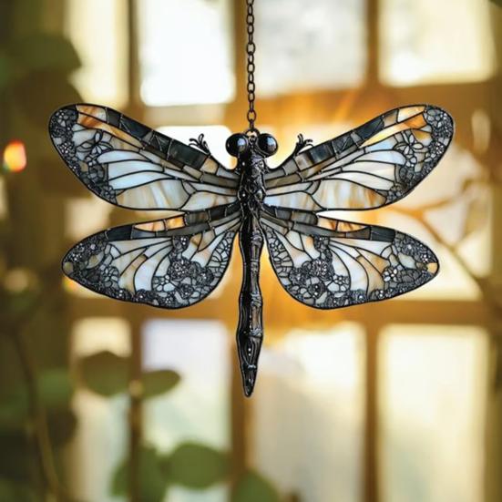 Dragonfly Acrylic Suncatcher Stained Glass Effect Bohemian Window Hanging Ornament for Indoor Outdoor Garden Decor Gifts for Mom Women