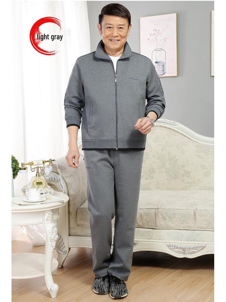 Spring & Autumn Middle-Aged Men's Sportswear Set - Casual Outfit for 70-Year-Old Dads