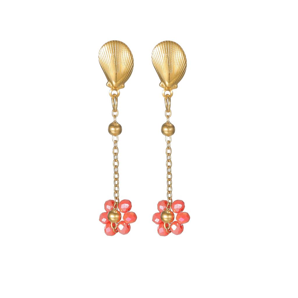 Atoztide Trendy Exquisite Colorful Flower Tassel Earring for Women Stainless Steel Gold Color Shell Drop Earring Jewelry Gift