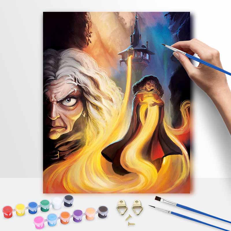 Disney Oil Painting Art Painting Set Mother Gothel Rapunzel Home Wall Decor Handmade Gift 30x40cm