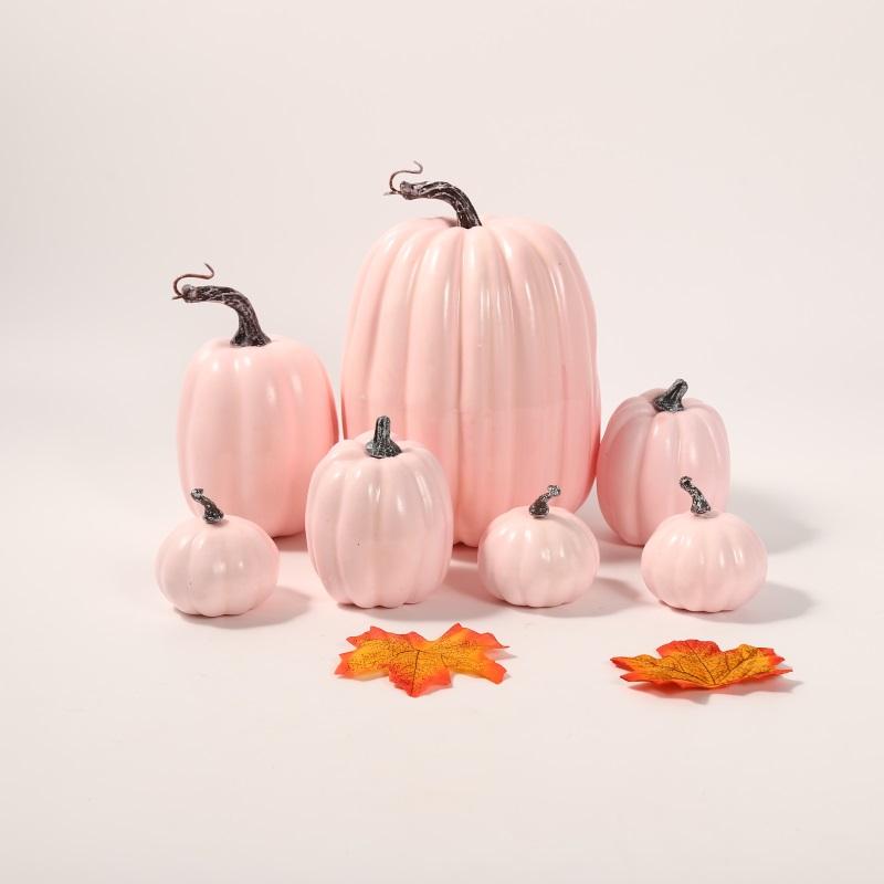 

7PCS Simulation Pumpkin Artificial Pumpkin Halloween DIY Craft Decoration Party Wedding Autumn Harvest Fake Pumpkin Decoration розовый