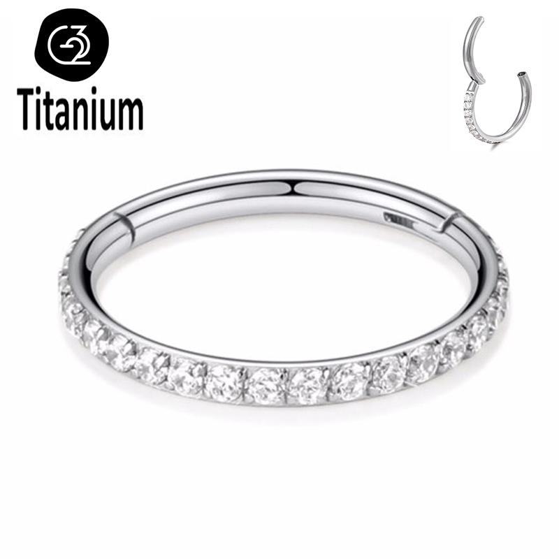 G23 Titanium Piercing Double Layered Triple Stack Hinged CZ Nose Ring Helix Cartilage CZ Small Cartilage Septum Clicker Earrings 16G 1.2X8mm&Round&Nose Rings & Studs&Face