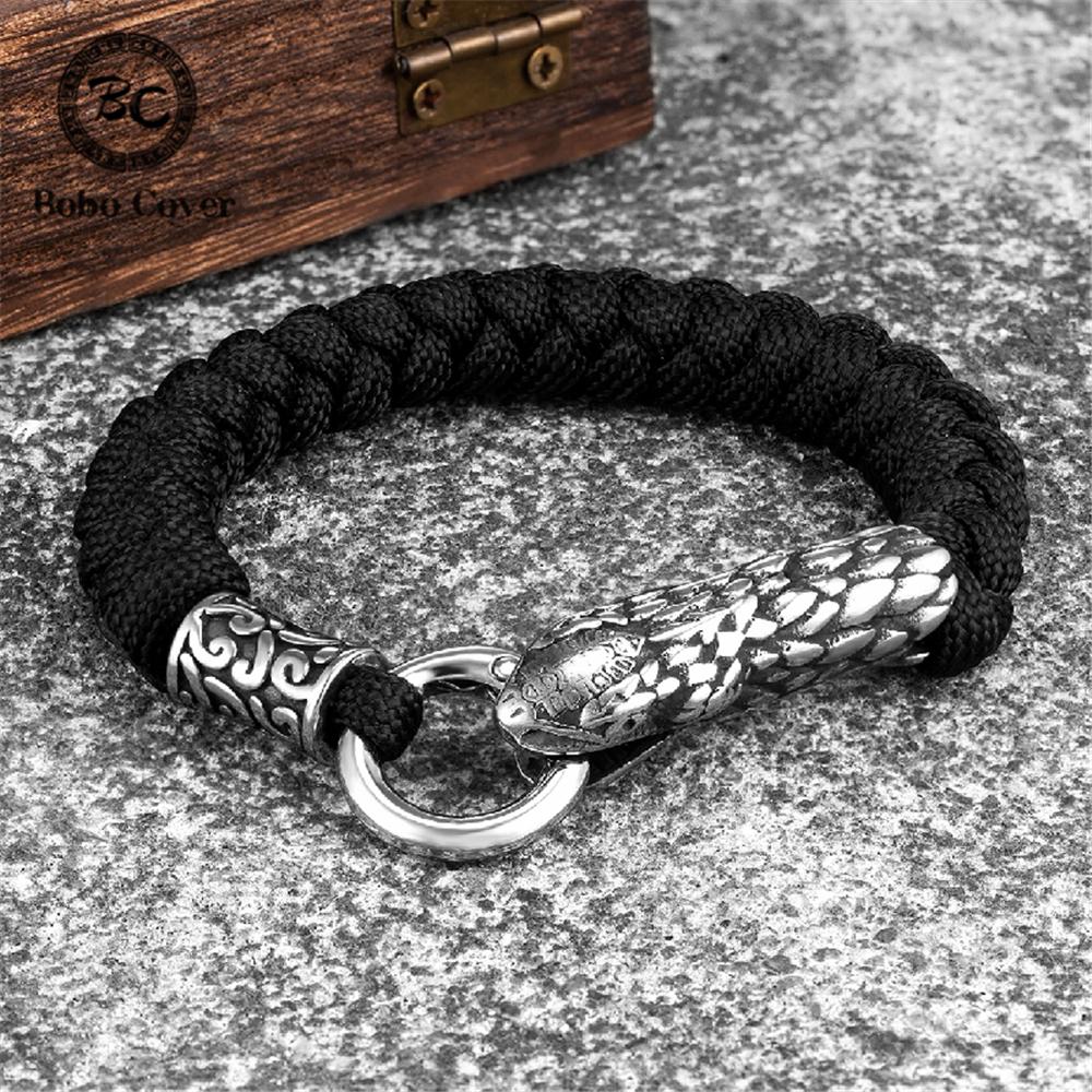 

Наружные викинги Змеиные браслеты Мужчины Кемпинг Выживание Веревка Браслет Аксессуары из нержавеющей стали Скандинавская мифология Пара