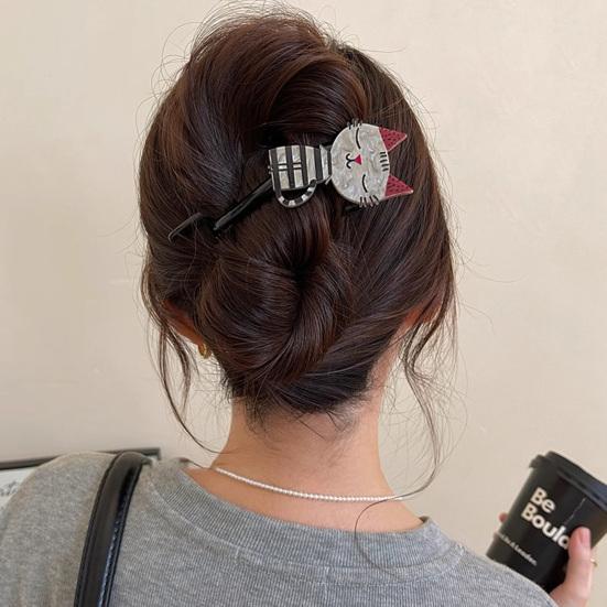 Girls Hair Clips Cartoon Cat Decor Twist Hair Claw Back Head Crab Holder Women Hair Styling Tool Hair Accessories