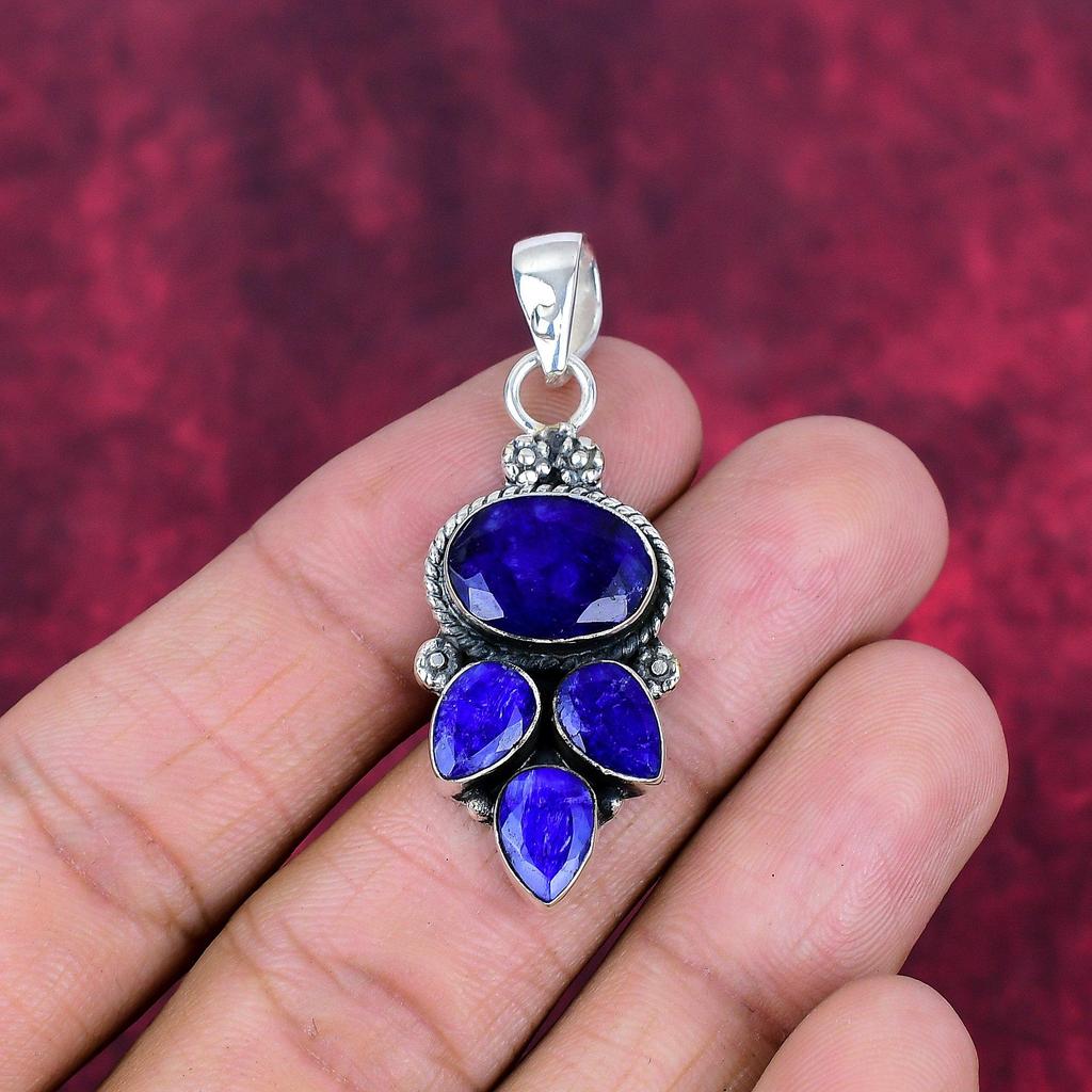 Blue Sapphire Jewelry, 925 Solid Sterling Silver Pendant Handmade Gemstone Jewelry, Gifts For Wife Brand New Pendant