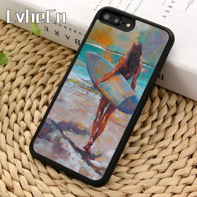HAWAII BEACH SURF GIRL SURFING ART Phone Case For iPhone 17 Air 13 12 Cover For Apple 14 15 16 Pro Max Plus