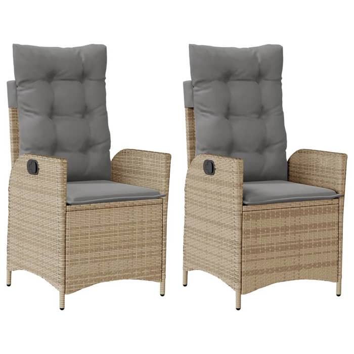 VidaXL Garden Reclining Chairs Set of 2 and Cushions Wicker 365269