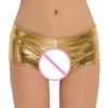 Women's Metallic Faux Leather Open Crotch Boyshorts Underwear Stretchy Low Waist Lingerie Panties for Intimate Wear