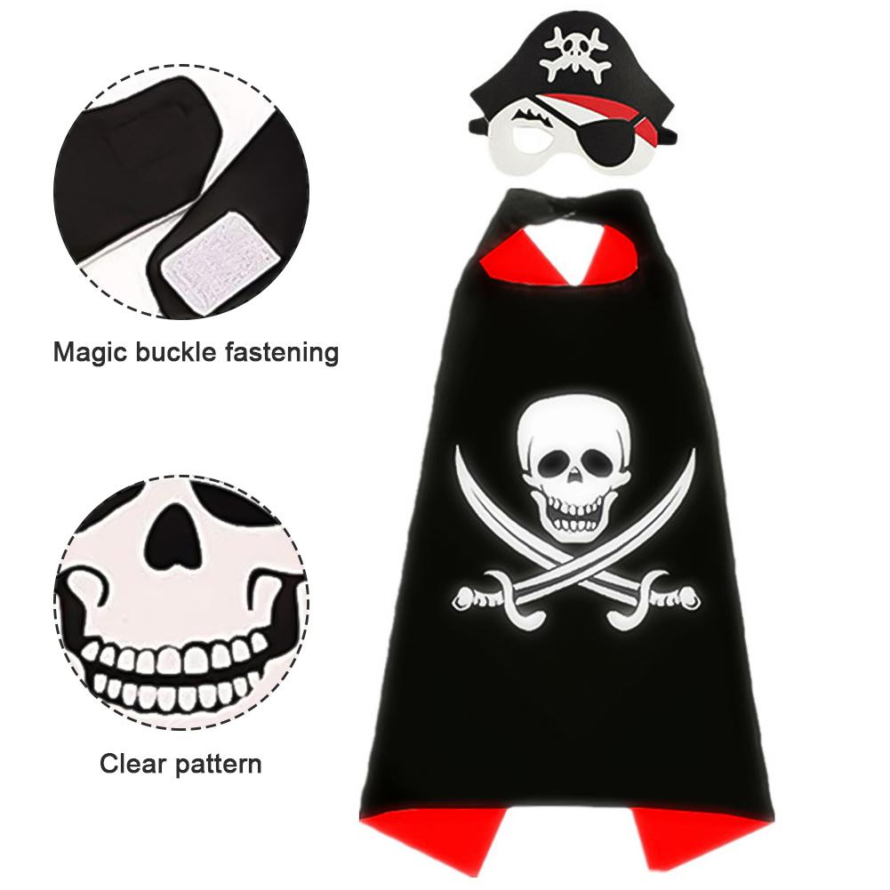 2024 Nové 1 sady/lot Halloweenské dekorace Pirátské sady Oblečení Plášť s maskou na oči Klobouk pro děti Párty Cosplay 1 Plášť 1 Maska