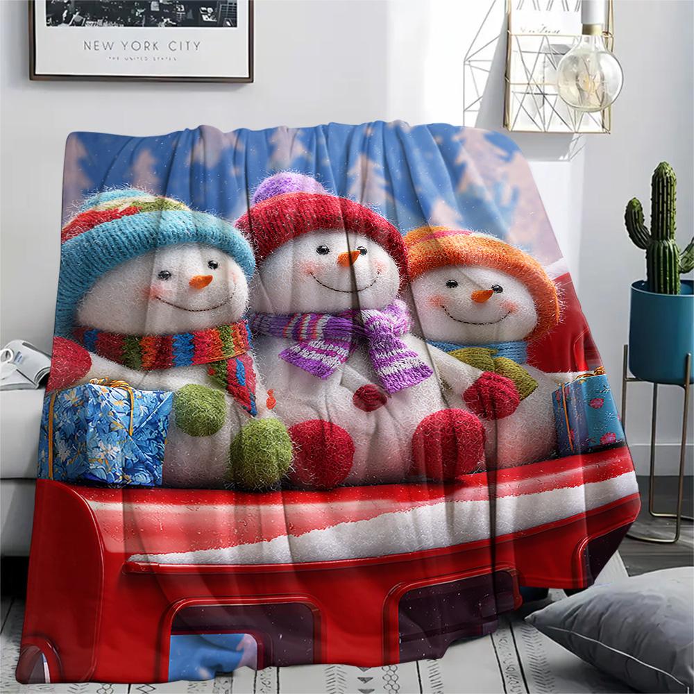 Snowmen Print Flannel Blanket, High Quality Comfortable for All Seasons, Home Decor, Warmth and Comfort, Perfect for Christmas Gifts