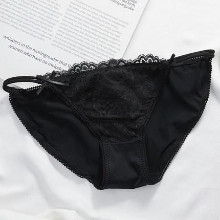 Kadın Yazlık Seksi Dantel Saf Pamuk Kasık Çift Kurdele Fiyonk Kalça Paketi Buz İpeği İz Bırakmayan Düşük Bel Üçgen Külot