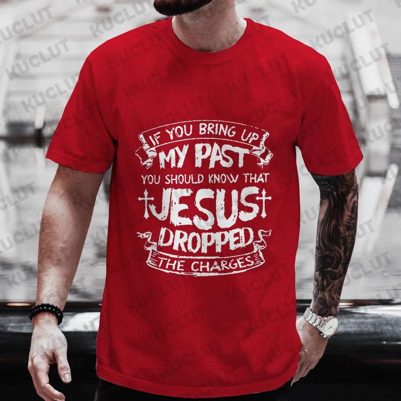 Men's T-shirt Jesus Dropped The Charges Print Tops Short Sleeve Tee Funny Graphic Short Sleeve Tees Fashion Oversized Streetwear