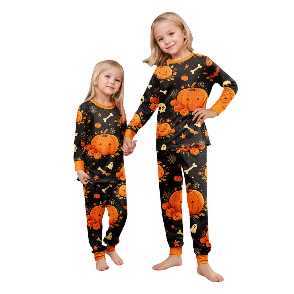 Family Matching Halloween Pajama Set Long Sleeve Top and Pants Loungewear for Parents and Kids