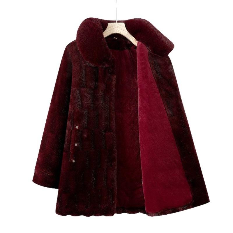 Old Lady Winter Cotton-padded Coat with Velvet To Keep Warm, New Grandma Imitation Fur Coat, Old Man Mother Thick Coat
