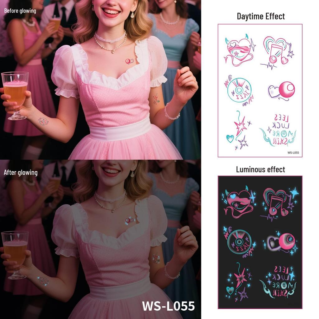 Blue Luminous Tattoo Stickers - Glowing Constellations for Music Festivals & Parties