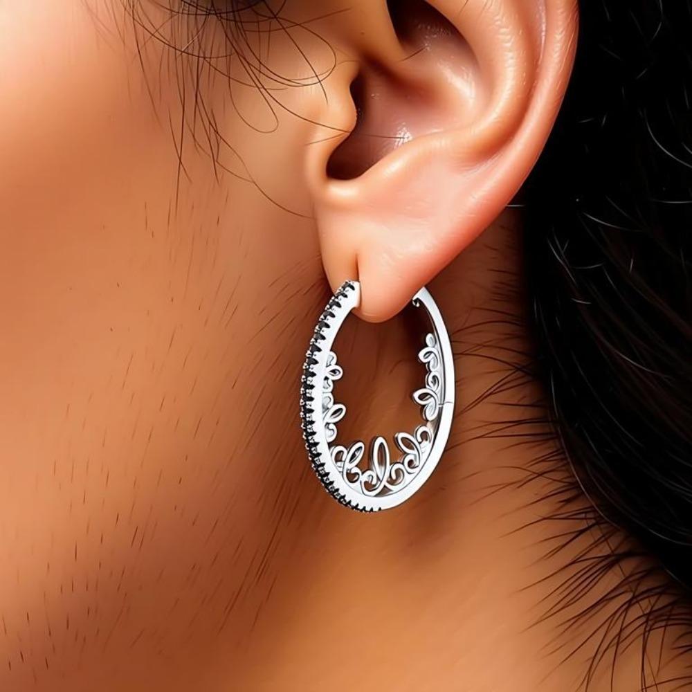 Black Awn Black Big Personality Oval Hoop Earrings