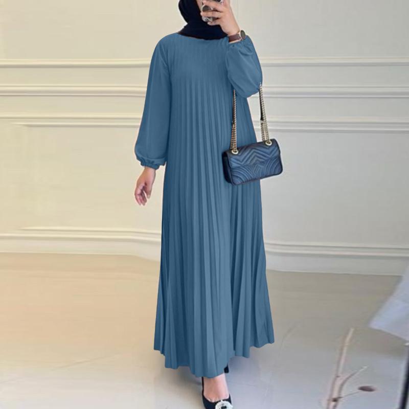 

ZANZEA Женское повседневное платье-кафтан с круглым вырезом, свободное, с длинным рукавом XL синий