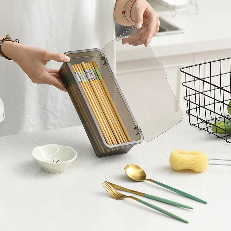 Cutlery Storage Tray Holder Tableware Organizer Spoon Fork Storage Box Plastic Container Cutlery Rack With Lid And Drainer