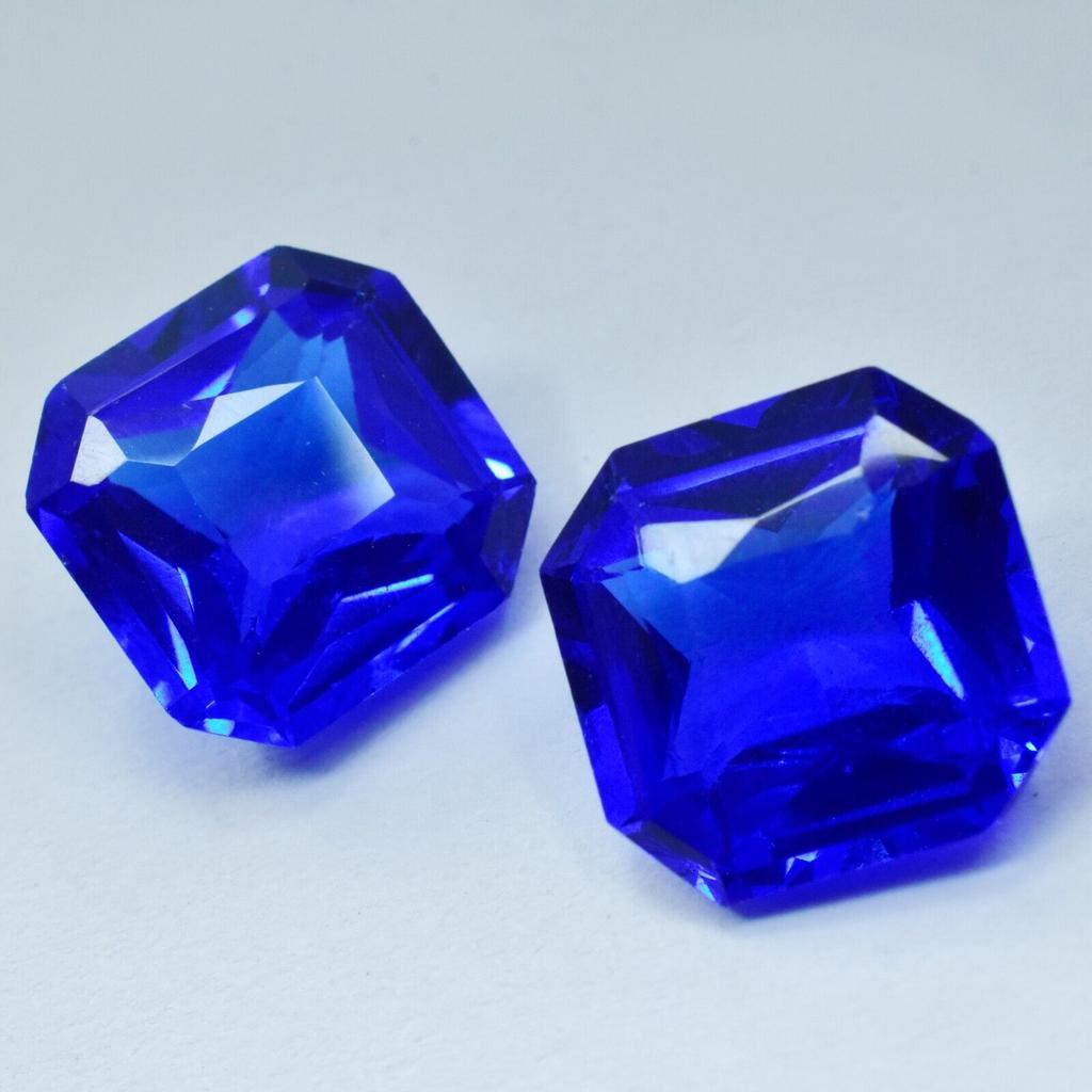 NATURAL Square Cut BLUE Sapphire Loose Gemstone 13.05 Ct Earing Pair CERTIFIED. S-505