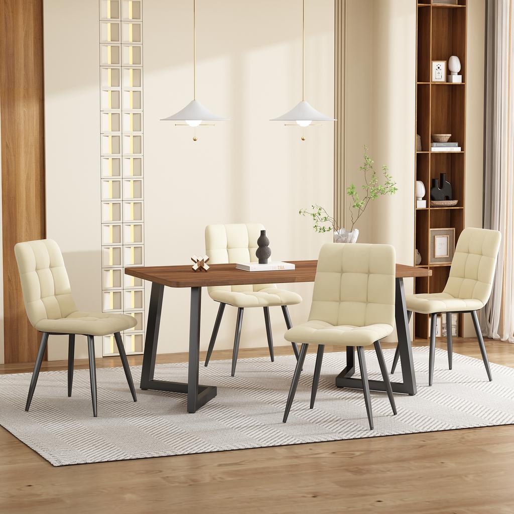 117X68cm dining table, (1-pc), frame made of metal, wood grain kitchen table with metal legs for dining room living room, black/walnut color