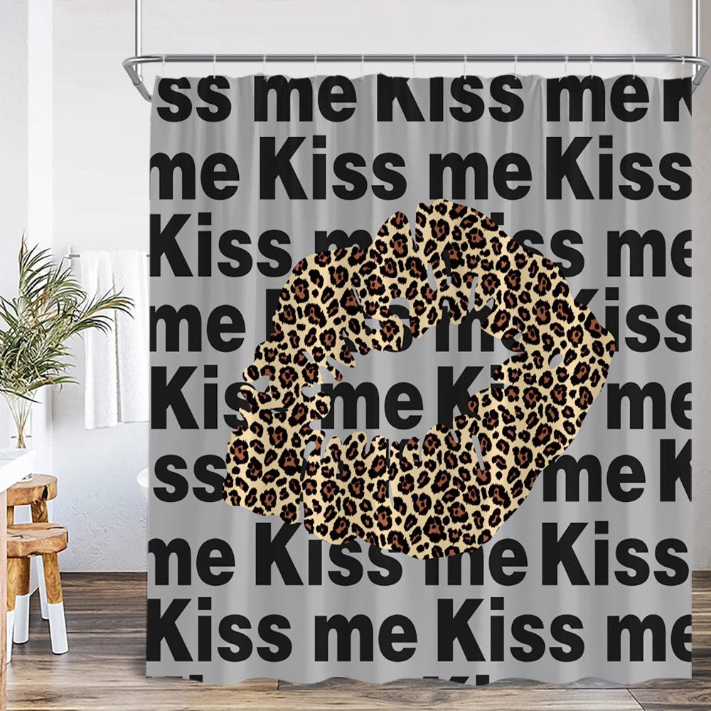 Kuss Liebe Duschvorhang Panther Sexy Lippenabdruck Romantisch Mode Badezimmer Dekor Frau Mädchen Moderner Duschvorhang Stoff mit Haken