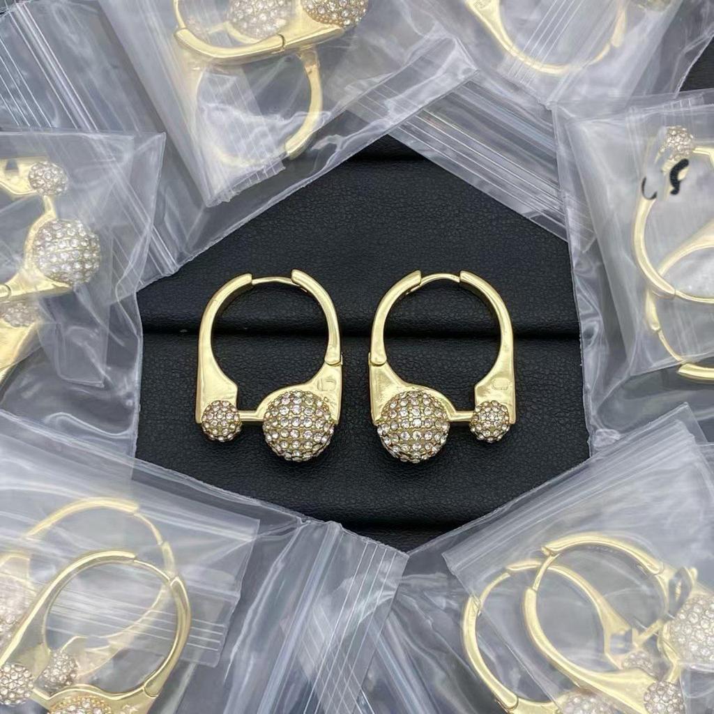 D Family Rhinestone Earrings: Classic Design with Pearls, Silver Needles, and a Touch of Luxury