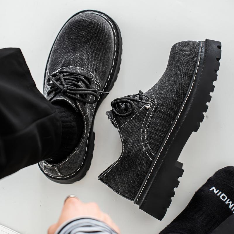 Mote Nye Herre Derby Sko Britisk Stil Stor Rund Tå Chunky Platå Sneakers Originale Pustende Fritidssko for Streetwear & Daglig