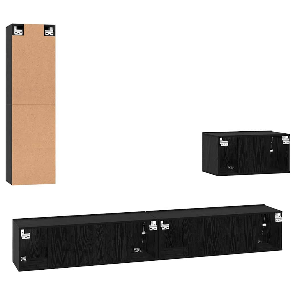 Wall Mounted TV Cabinet Set 4 pcs Black Oak Effect Particleboard