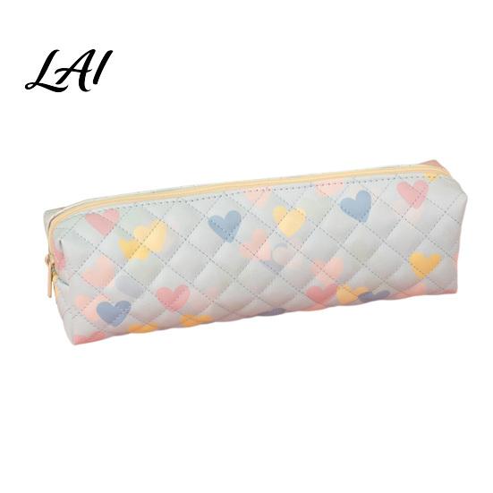 Square Pencil Pouch Heart Print Case Minimalist Pen Pouch Large Trendy Student Case Capacity Stationery Bag for Students School Office Supplies
