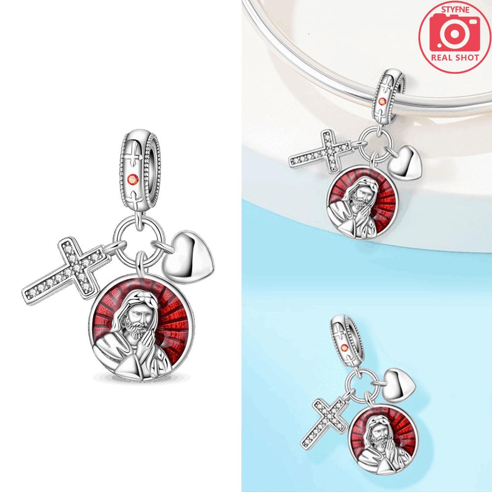 Original Copper Colored Pendant Cross Dove Heart Angel Blue Zircon Bead Fit Bracelet Jewelry Fine Anniversary Day Gift Women