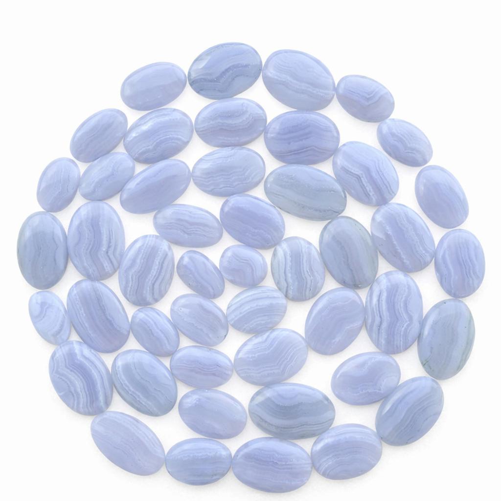 Blue Lace Agate Oval Cabochon Lot – Natural Banded Gemstone Flat Back for Wire Wrapping & Jewelry Making
