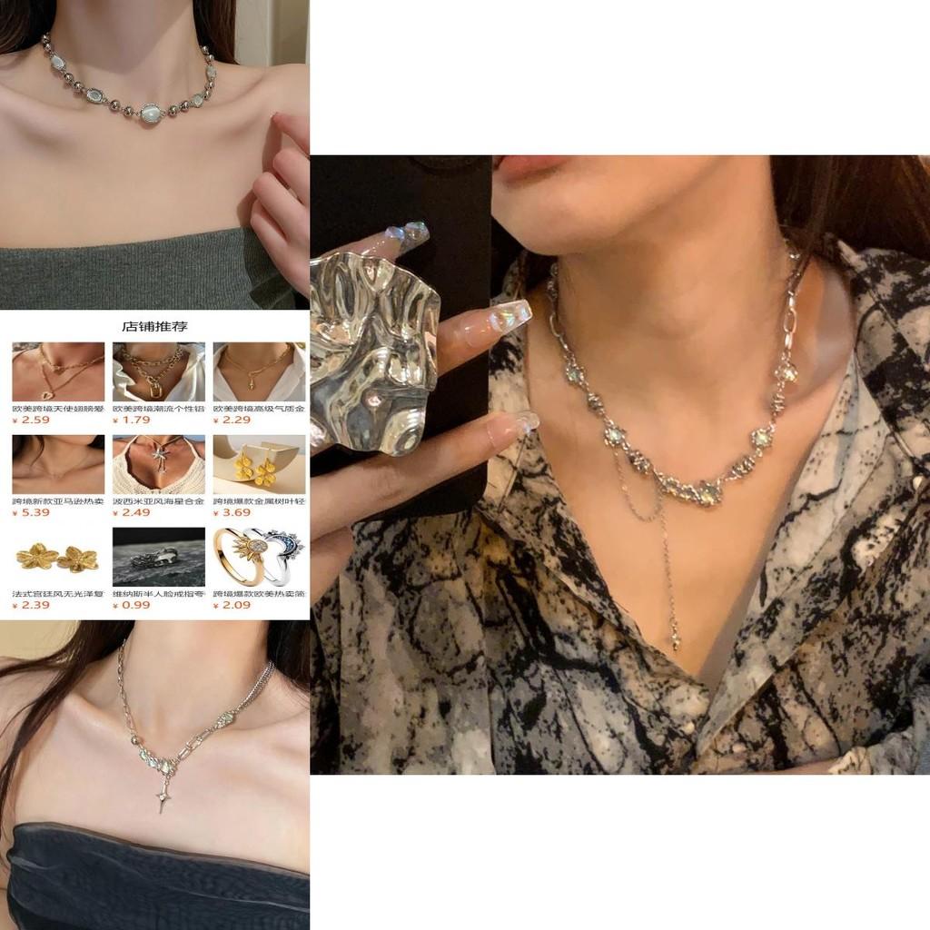 Classy And Trendy Alloy Necklace With Moonstone And Starry Design Perfect For Modern Women