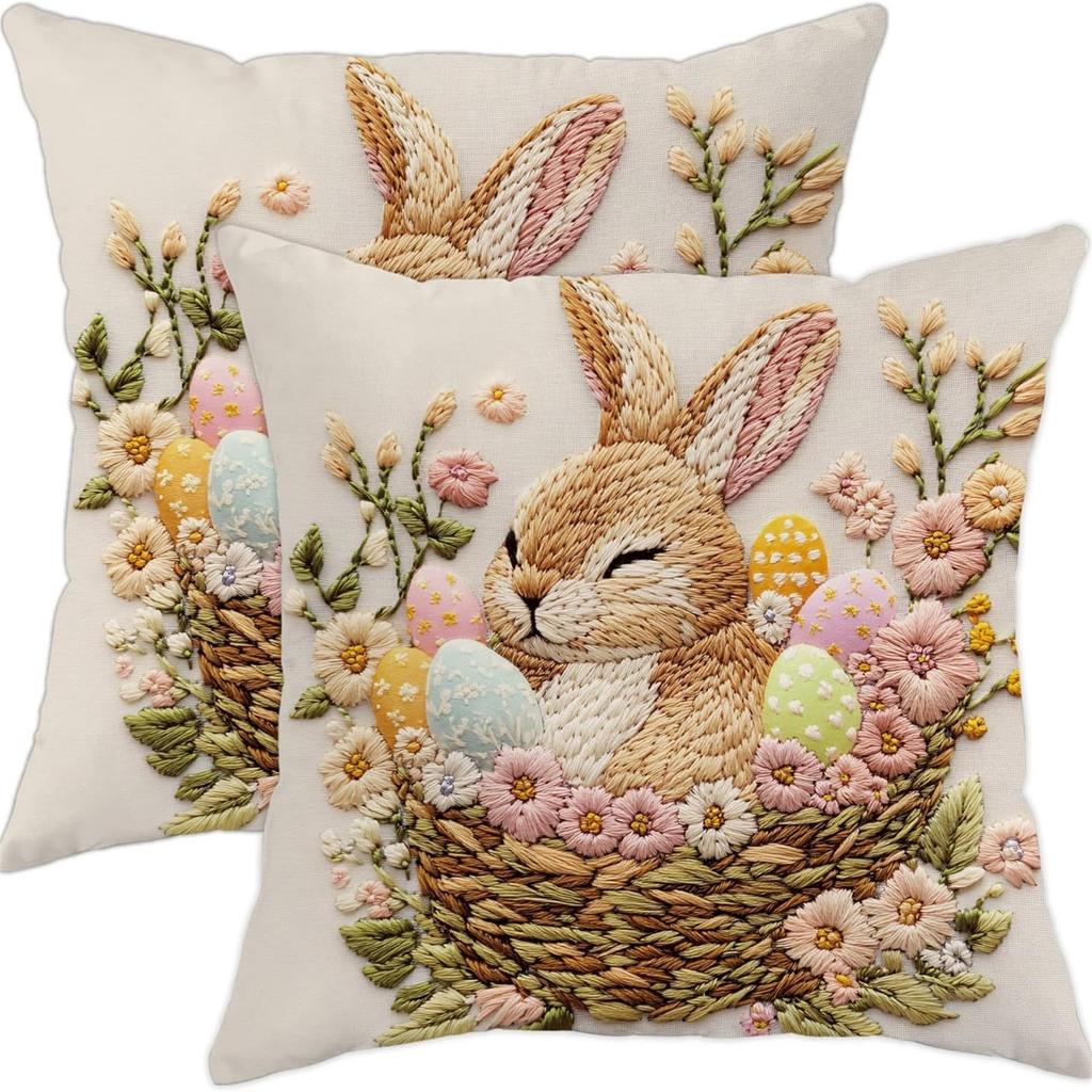 Easter Bunny Pillowcase 18x18 Inches Winter Print Decorative Pillowcase Vintage Holiday Decorative Pillowcase Sofa Bed Decoration
