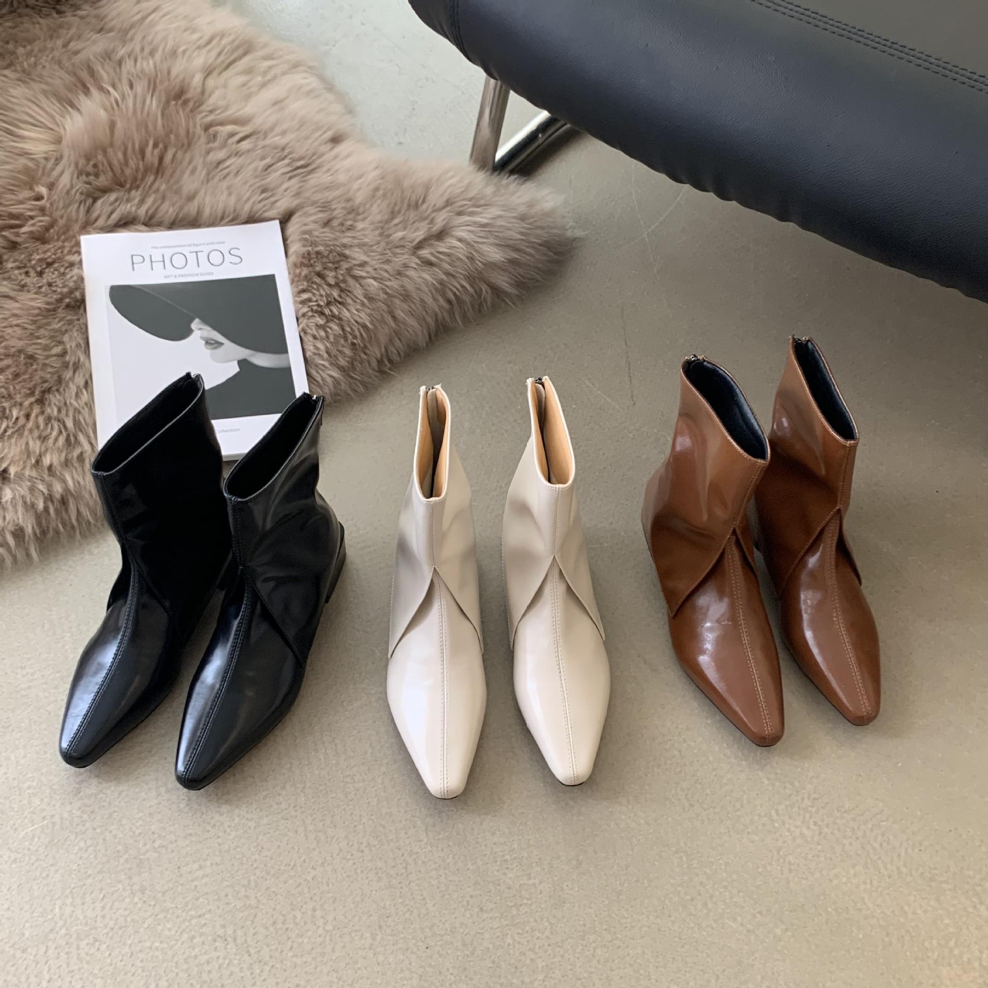 

2025 autumn and winter new British thick heel thin pointed low tube fashion Martin short boots trousers Chelsea women s boots 39 абрикосовый