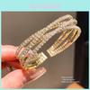 No Ip Geometric Multilayer Cross Opening Bracelet With Rhinestone Accents For Elegant Women