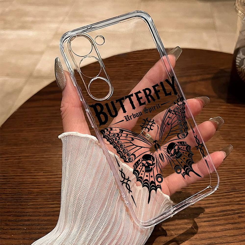 Gothic Black And Pink Butterfly Phone Case For SamsungA10 A12 A31 A40 A70 Transparent Cover Case Samsung a12