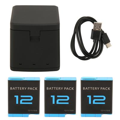 Ładowarka baterii do kamery sportowej 3-kanałowa, przechowywanie, ładowanie, 3 sztuki 1800 mAh, litowo-jonowa, ładowalna